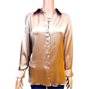 Zara Satin Button-Down Shirt - Gold Large